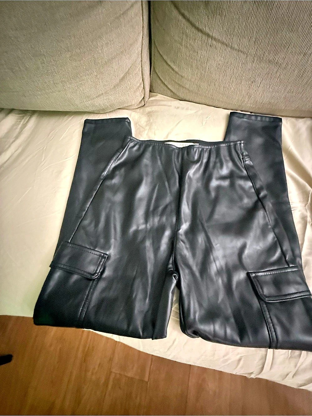 Topshop Faux Leather Utility Cargo Trousers Shorts Black